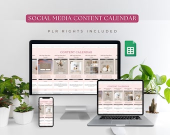 Calendário do planejador de conteúdo de mídia social PLR, planejador digital do Planilhas Google, conteúdo feito para você, planilha PLR, direitos comerciais