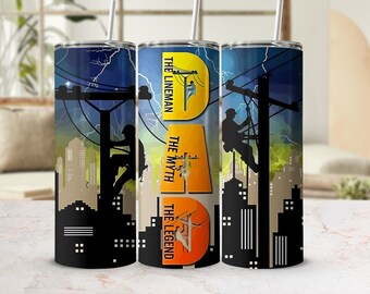 Lineman Themed Tumbler, Power Line Worker, Unique Electrical Utility Gift, 20 oz Insulated Cup