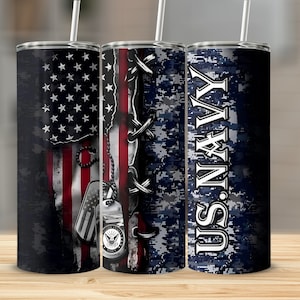 American Flag Navy Tumbler, Patriotic Drinkware, Military Appreciation Insulated Cup, Veteran Gift, Stainless Steel Travel Mug