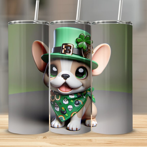 St. Patrick's Day Cute Puppy Tumbler, Shamrock Dog Lover Gift, Irish Themed Insulated Drinkware, Green Hat Pup Travel Mug