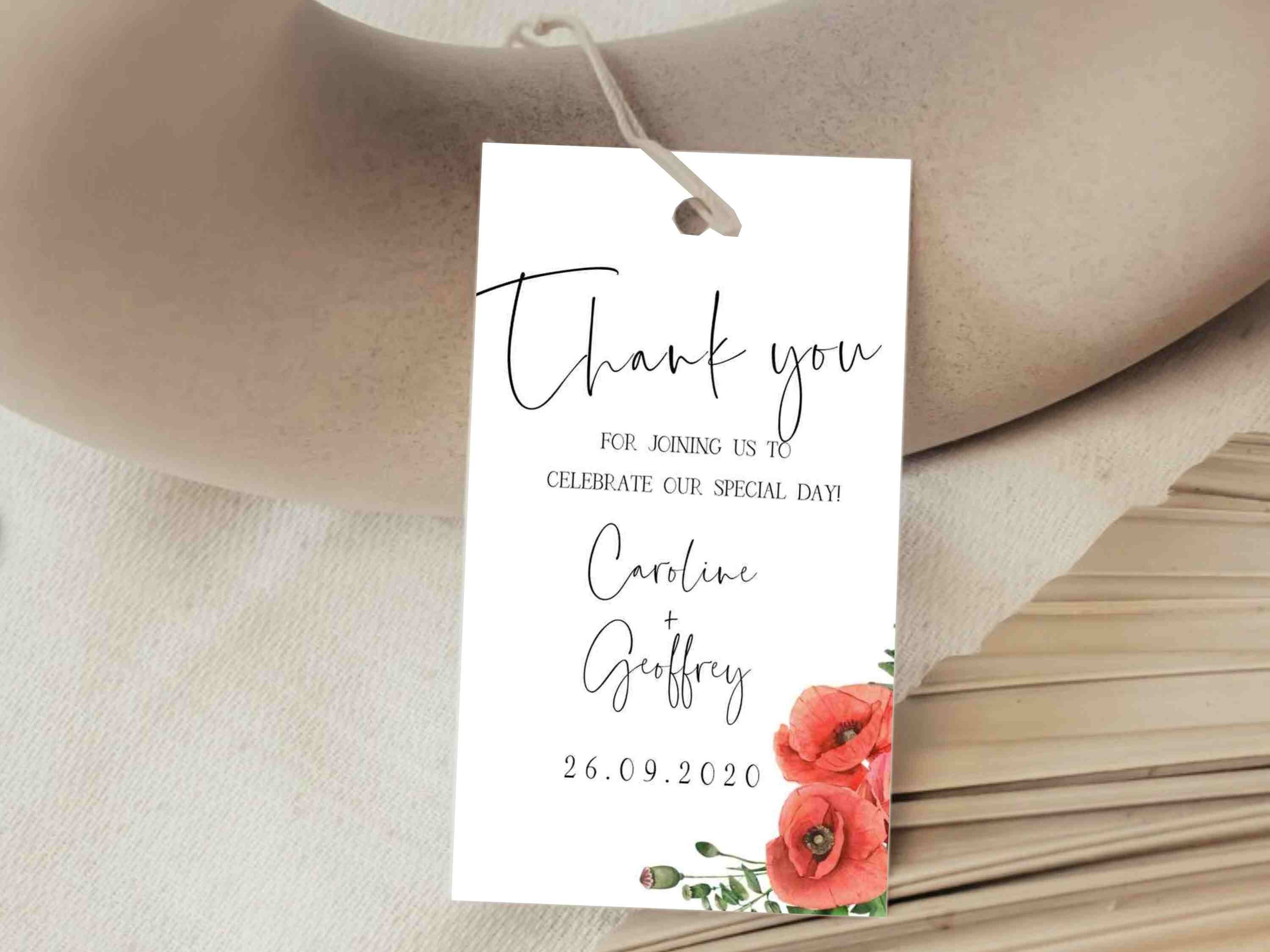 POPPY Favor Tag Template, Floral Wedding Gift Tag, Watercolor Poppy ...