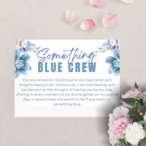 ¿Serás mi algo? Tarjeta azul Tarjeta de propuesta de equipo azul Propuesta de fiesta nupcial Poema Descargar invitación a fiesta de boda imprimible LP06
