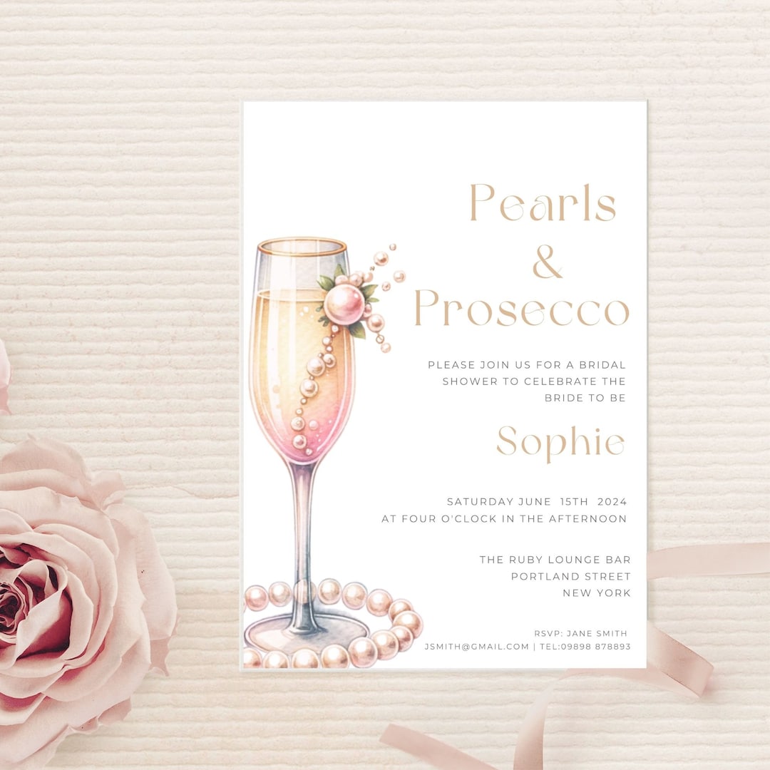 Pearls and Prosecco Bridal Shower Invitation Template, Champagne Shower ...