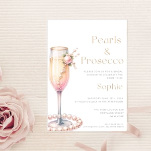 Pearls And Prosecco Bridal Shower Invitation Template, Champagne Shower, Modern Bridal Shower ideas Editable Printable Invites LP14