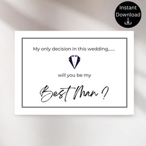 Carte de proposition meilleur homme pour cadeau de meilleur homme Serez-vous mon meilleur homme Boîte à propositions Carte de meilleur homme drôle imprimable Téléchargement instantané LP04