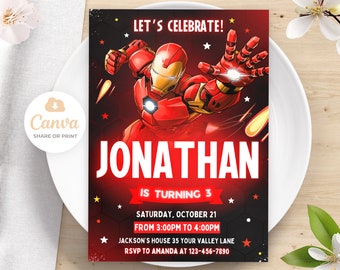 Iron Man Birthday Invitation, Printable Iron Man Invitation, Kids Birthday Party Invite, Canva Editable Invites 5x7