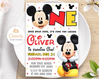 Mickey Mouse Birthday Invitation, Mickey Mouse Party Invite, Editable ...