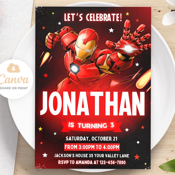 Iron Man Birthday Invitation, Printable Iron Man Invitation, Kids Birthday Party Invite, Canva Editable Invites 5x7
