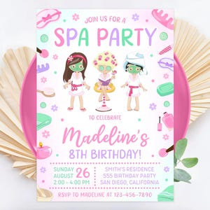 Spa Party Invitation, Spa Party Birthday Invite, Join us for a Spa Party, Editable Pamper Party Invitation, Tween Birthday, Canva Template