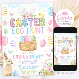 Easter Egg Hunt Invitation, Editable Easter Party Invite, Easter Bunny Brunch Invitation, Canva Template