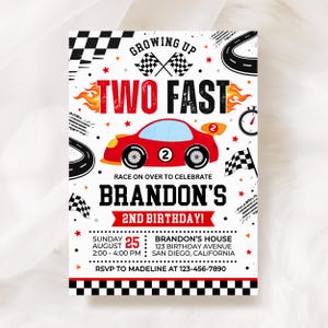 Two Fast Birthday Invitation, Race Car Birthday Invite, Boy 2nd Birthday Template KBD037