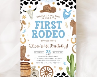 Invitación para mi primer rodeo, invitación de cumpleaños de vaquero, plantilla de invitación para mi primer rodeo KBD010