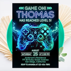 Editable Video Game Party Invitation, Video Game Birthday Invite, Gaming Invitation, Level Up Birthday Invites, Arcade Party, Canva Template