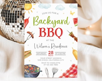 Invitación a una barbacoa en el patio, invitación editable, invitación a una barbacoa, invitaciones a una parrillada, plantilla de Canva