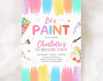 Invitación para fiesta de cumpleaños con temática artística, Invitación para pintar y celebrar, Plantilla para fiesta de pintura artística KBD015