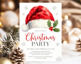 Christmas Party Invitation, Editable Christmas Invitation, Holiday Party Invite, Christmas Birthday Invites, Canva Template