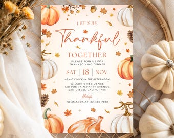Uitnodiging voor Thanksgiving, uitnodiging voor het Thanksgiving-diner, sjabloon voor een uitnodiging voor een herfst-Friendsgiving-diner KBD069