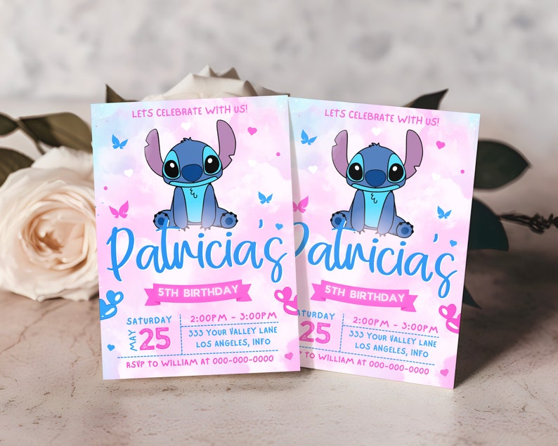Stitch Birthday Invitation, Printable Stitch Invitation, Kids Birthday Party Invite, Canva ...