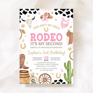 Second Rodeo Invitation, Cowgirl Birthday Invite, Girl My 2nd Rodeo Invitation Template KBD030