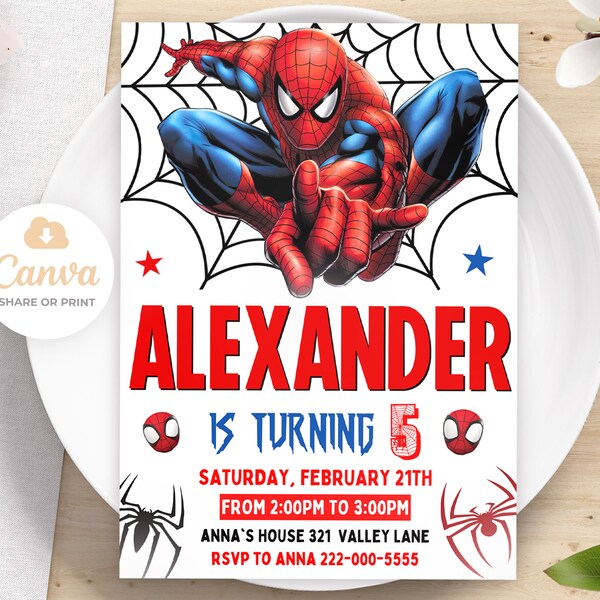 Faire-part d'anniversaire super héros, faire-part imprimable super héros, invitation de fête d'anniversaire pour enfants, invitations modifiables sur toile 5 x 7