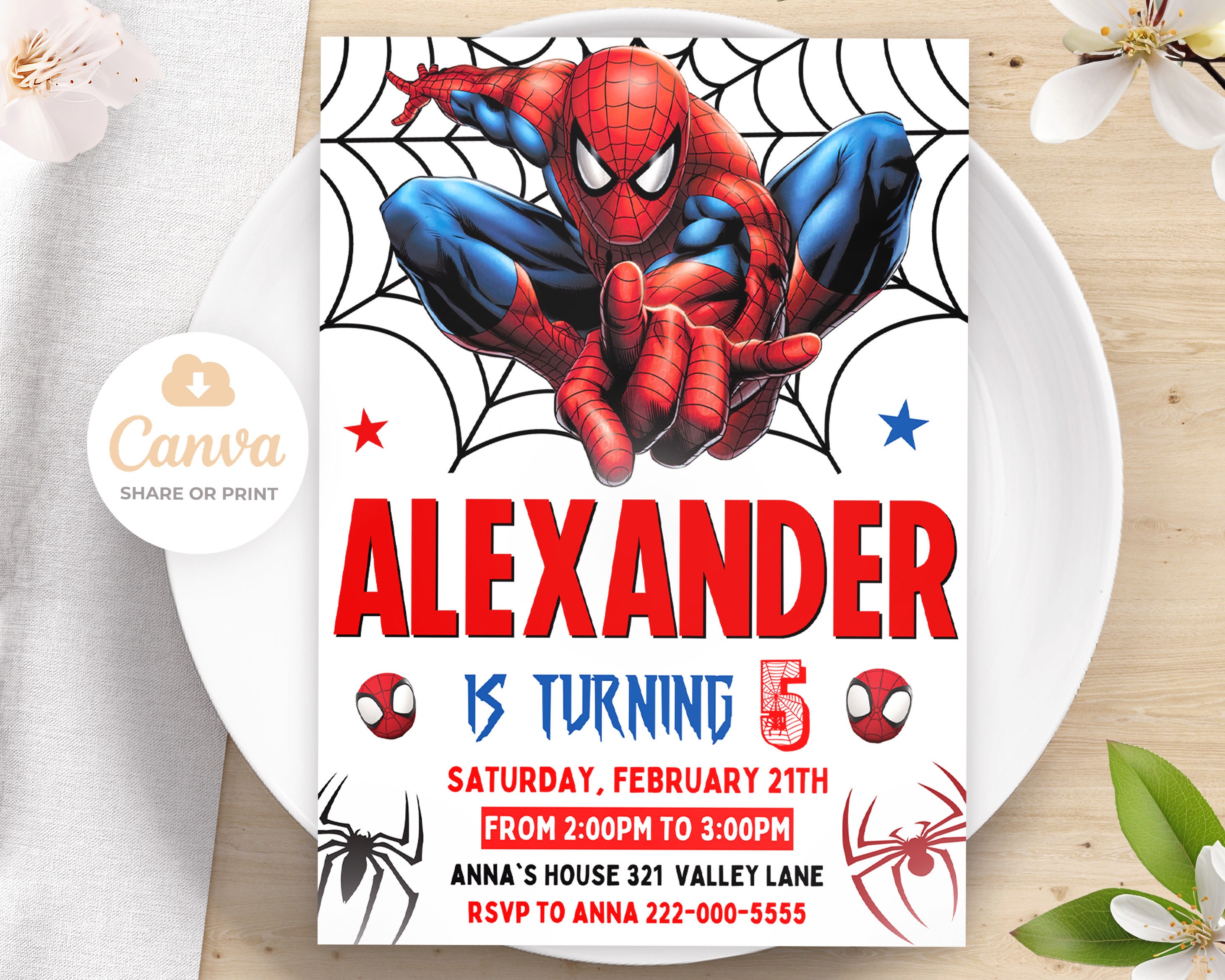 Spiderman Birthday Invitation, Printable Spiderman Invitation, Kids ...
