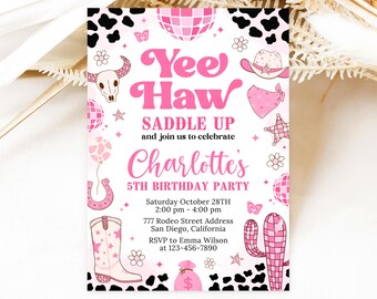 Space Cowgirl Birthday Invitation, Pink Cowgirl Birthday Invite, Disco Rodeo Party Invitation, Yee Haw Cowgirl Invites, Canva Template