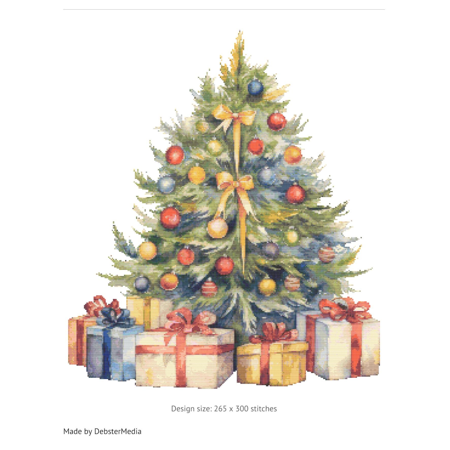 0253 プレゼント付きクリスマスツリー/クロスステッチ図案/クロス