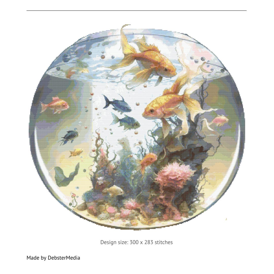 0061 Fishbowl Aquarium / Cross Stitch Pattern / Embroidery Pattern ...