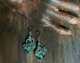 Naiad Handmade Artisan Earrings - Bronze Patina - Water Nymph - Greek Mythology