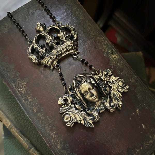 Metanoia Handmade  Artisan Necklace - Pieta - Virgin Mary - Crown - Baroque - Renaissance - Rococo - Art Nouveau