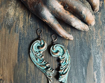 Guinevere Handmade Artisan Earrings - Copper Verdigris - Queen - King Arthur