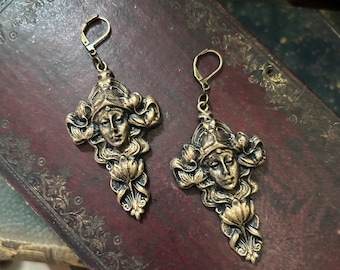 Boucles d'oreilles artisanales Igraine II - Or vieilli - Morgana Le Fay - Roi Arthur