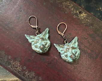Boucles d'oreilles renardes faites main - Cuivre vert de gris - Renard - Ruse