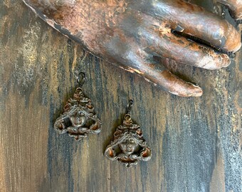 Astraea Handmade Artisan Earrings - Greek Star Maiden - Rusty Iron