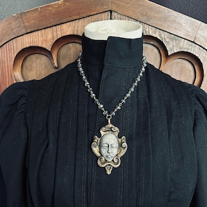 Death Mask Handmade Artisan Necklace - Memento Mori - Hidden Portrait - Baroque