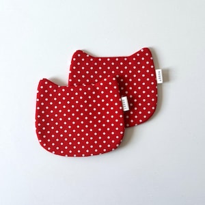 Cat Coasters (Set of 2) - Kawaii Red Fabric Table Décor