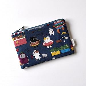 Cats at the Market Zipper Pouch – Kawaii Colorful Fabric Bag, Small Makeup Bag, Coin Purse, Cardholder, Cute Gift for Cat Lovers