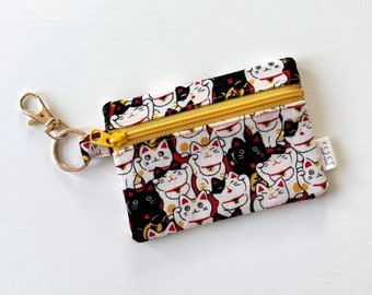 Maneki Neko Keychain Pouch: Japanese Lucky Cat Coin Purse, Bag Charm