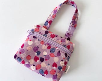 Mini torebka z nadrukiem owoców: zawieszka z motywem jagód Kawaii, portmonetka, saszetka na zamek