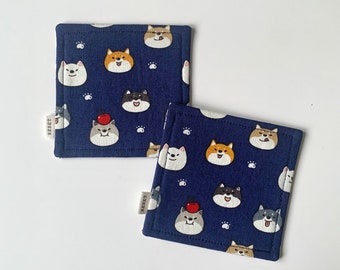 Set of 2 Shiba Inu Fabric Coasters – Cute Dog Table Accessories, Kawaii Tableware, Gift for Dog Lovers