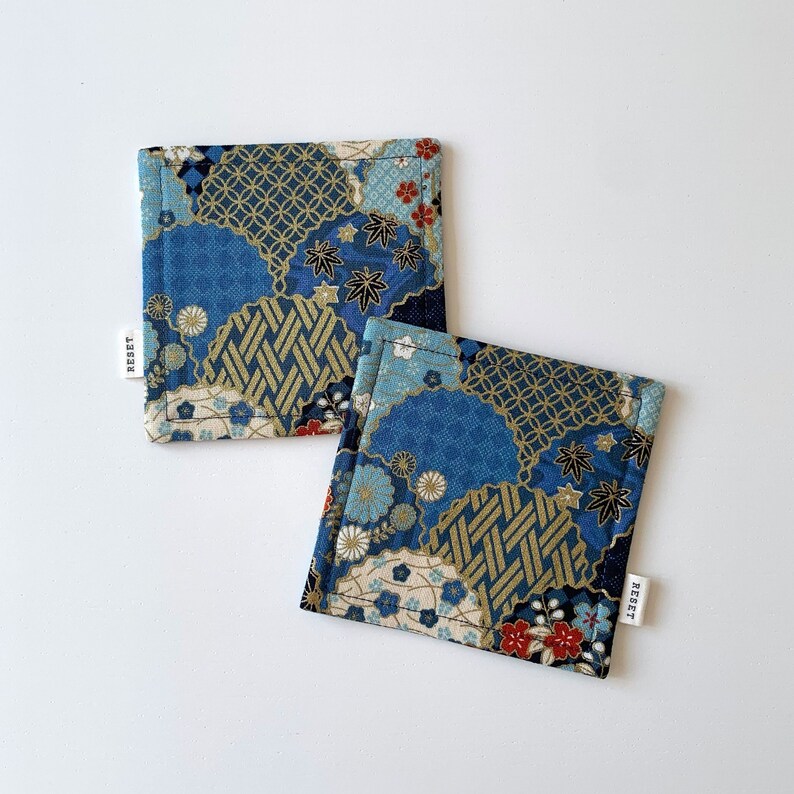 Set of 2 Japanese Abstract Pattern Fabric Coasters Etsy Australia