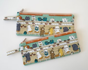 Japanese sushi restaurant with cute cats fabric slim pencil case, zipper bag, zipped purse, cosmetic bag