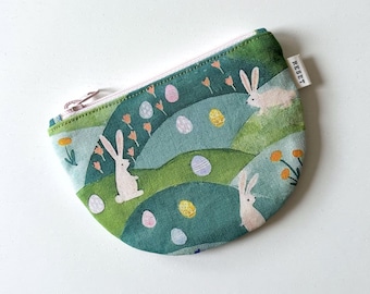 Rabbit Zipper Pouch: Half Circle Cotton Coin Purse, Travel Accessory