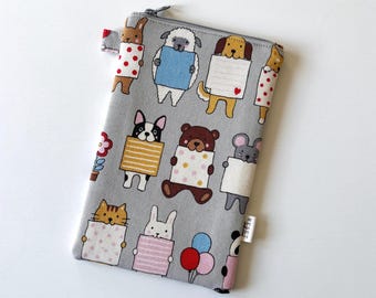 Funda para teléfono/gafas con estampado de animales kawaii - Estuche acolchado con cremallera y tela estampada de dibujos animados
