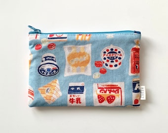 Japanese snacks and food fabric zipped bag, coin purse, pouch bag, makeup bag, cardholder