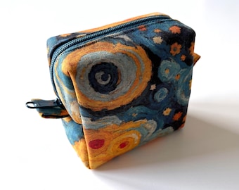 Estuche cuadrado con cremallera y diseño de noche estrellada - Neceser/maquillaje pequeño y organizador de viaje con diseño abstracto