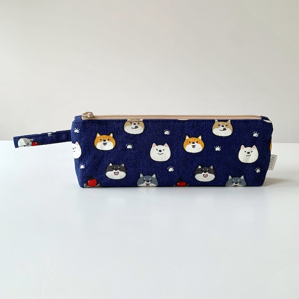 Cute doggy shiba Inu fabric slim pencil case, zipper bag, zipped purse, cosmetic bag