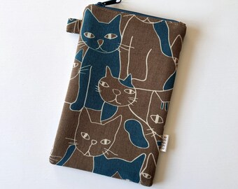 Funda para teléfono/gafas con estampado abstracto de gatos - Estuche acolchado con cremallera y estampado animal