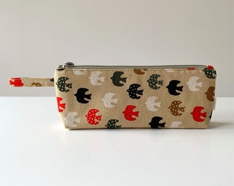 Colorful Birds Pencil Case: Handmade Cotton Zipper Pouch