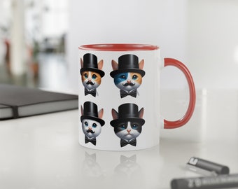 Weiße Akzent-Tasse mit 4 Tuxedo Katzen